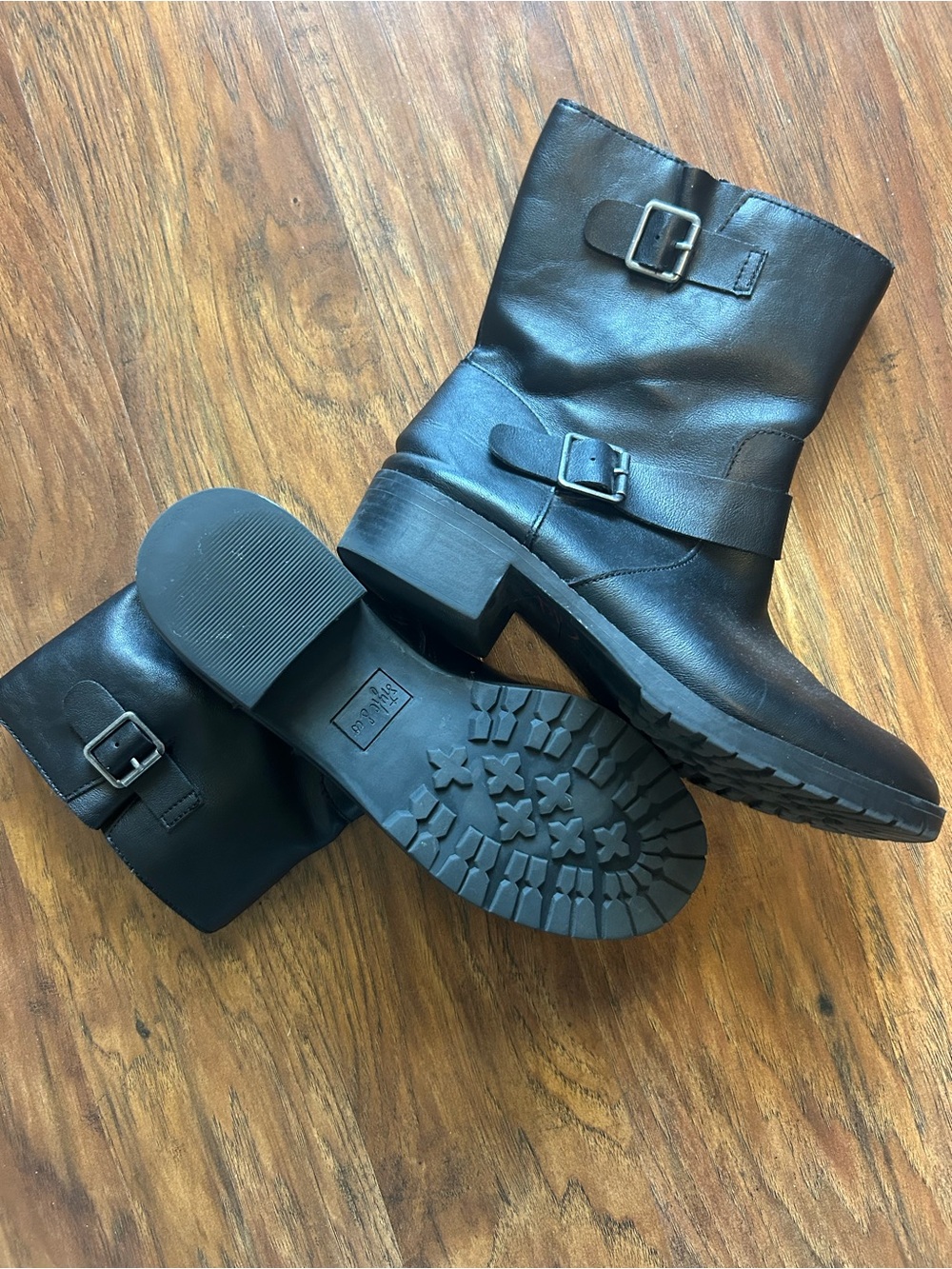 Style & Co. Black Leather Moto Ankle Boots with Buckles - Picture 5 of 7